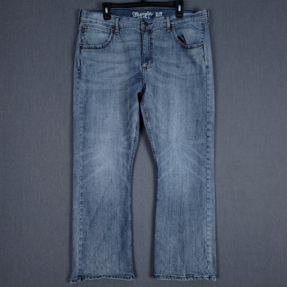Wrangler Retro Jeans Mens 38x30 (Fits 36x29) BR Wash Slim Bootcut Denim